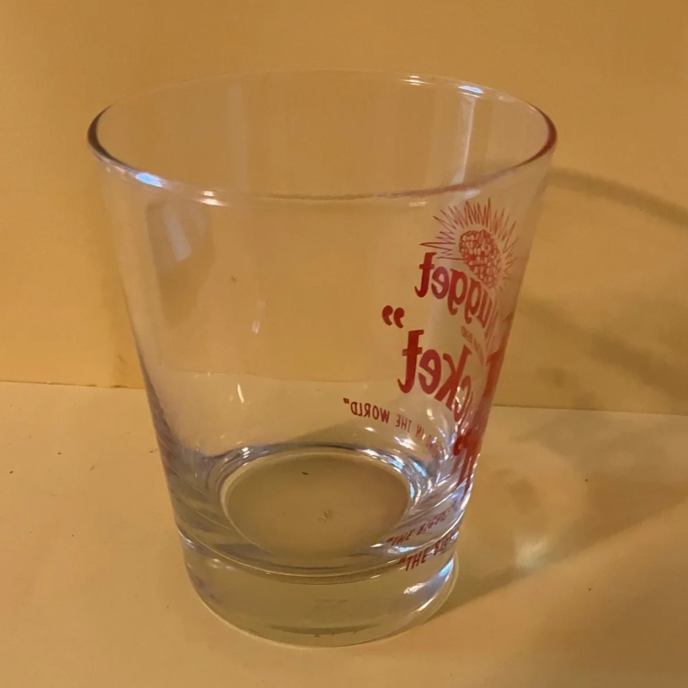2 Vintage The Nugget Bucket Reno Casino Cocktail Bar Glasses Red Lettering 4.5”